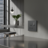 Bộ Ổ Cắm Đơn Kiểu Anh Kèm Công Tắc 2 Cực (13A 250V) Vuông Màu Xám Simon M7 Gem Diamond Gray Mã 661383G-4D-Bề mặt mờ (Classy Matte Surface) Xử lý tinh xảo tạo