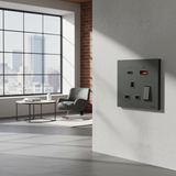 Bộ Ổ Cắm Đơn Kiểu Anh Kèm Sạc USB A+C Và Công Tắc 2 Cực Vuông Màu Xám Simon M7 Gem Diamond Gray Mã 66E7255G-4D-Vẻ Đẹp Matte Màu Xám Đẳng Cấp