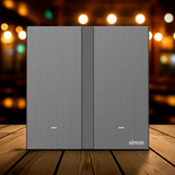 Công Tắc Đôi Thông Minh Simon M7 Metal Màu Xám (Grey) 66E8002MTY-2B -  Kim loại sơn tiêu chuẩn châu Âu