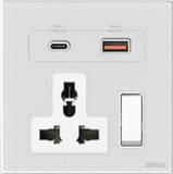 Bộ Ổ Cắm Đa Năng Kèm Sạc USB A+C Và Công Tắc Vuông Màu Trắng Simon M7 Gem Diamond White Mã 66E7253G-4F