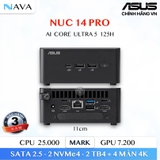 Mini PC hỗ trợ AI ASUS NUC 14 PRO RNUC14RVHU500001I (Ultra 5 125H | 2xNVMe, SATA | 2x HDMI 2.1 | 2x DP 1.4a | VESA Mount)