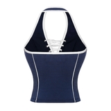 Sisters Áo croptop cổ yếm đan dây ngực Caridwen