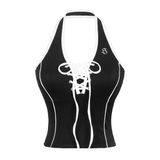 Sisters Áo croptop cổ yếm đan dây ngực Caridwen