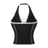 Sisters Áo croptop cổ yếm đan dây ngực Caridwen