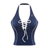 Sisters Áo croptop cổ yếm đan dây ngực Caridwen