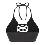 SISTERS Áo croptop cổ yếm đan dây ngực Seine