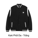 H05-AK2 Áo khoác Bomber Varsity tay phối da trắng