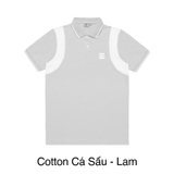 H05-T1 Áo polo tay phối màu trắng-Lam