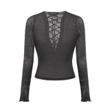 SISTERS Áo xuyên thấu đan dây ngực Linen