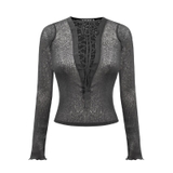 SISTERS Áo xuyên thấu đan dây ngực Linen