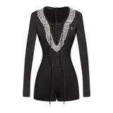 SISTERS Jump đùi tay dài cổ ren đan dây ngực Ares