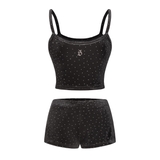 SISTERS Set áo hai dây quần đùi nhung kim sa Bunny