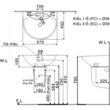 Lavabo chậu rửa mặt INAX L-288V treo tường + chân ngắn (L288V)
