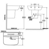 Lavabo rửa mặt American Standard WP-1511 treo tường + chân ngắn WT-0712