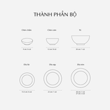 Bộ đồ ăn sứ Minh Long 6 người 25 sản phẩm - Camellia - Hương Biển kem