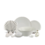 Bộ đồ ăn sứ Minh Long 6 người Âu-Á 47 sản phẩm - Ngọc Biển IFP - Chỉ Bạch Kim