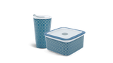 Combo 3: Ly sứ - Hộp dưỡng sinh (hoa văn Indigo) sứ Minh Long