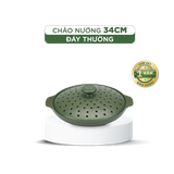 Chảo nướng dưỡng sinh sứ Minh Long Healthycook 34 cm + nắp có lỗ