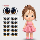 Miếng Dán 20 Cặp Mắt 3D Nâu Tròng Đen Bóng Viền Đen 10mm