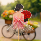 Phôi Đựng Tiền Cô Gái Váy Hồng Ôm Hoa Đỏ + 10 Meka Tiền TP