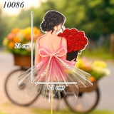 Phôi Đựng Tiền Cô Gái Váy Hồng Ôm Hoa Đỏ + 10 Meka Tiền TP