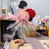 Phôi Đựng Tiền Cô Gái Váy Hồng Ôm Hoa Đỏ + 10 Meka Tiền TP