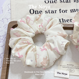 Dây buộc tóc 2 KIỂU handmade hoạ tiết gấu nơ be The Noya T33