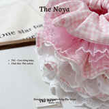 Scrunchies siêu phồng hoạ tiết CARO HỒNG BABY dễ thương mix viền ren by The Noya T43