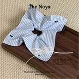 Scrunchie Thô Cotton hoạ tiết kẻ xanh nơ hàng thủ công handmade The Noya T50