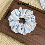 Scrunchie Thô Cotton hoạ tiết kẻ xanh nơ hàng thủ công handmade The Noya T50