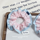 SECRET Scrunchies dây buộc tóc hoạ tiết Caro Hồng Viền Xanh dễ thương phong cách Hàn Quốc by The Noya T44