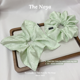 Cột tóc Gấm Lụa Jacquard màu Mint Damask may thủ công The Noya G1