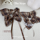 Scrunchies vuông 2 kiểu hoạ tiết kẻ caro handmade by The Noya T53 Caramel