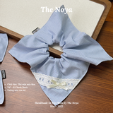 Scrunchie Basic Thô Cotton hoạ tiết kẻ xanh hàng thủ công handmade The Noya T47