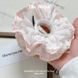 Scrunchie Ren 4 tầng , Dây buộc tóc hoạ tiết thô cotton phối ren form to hàng thủ công handmade by The Noya