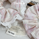 Dây cột tóc scrunchies hoạ tiết Nơ Mây Hồng mix ren hot trend xinh xắn by The Noya