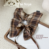 Scrunchies vuông 2 kiểu hoạ tiết kẻ caro handmade by The Noya T53 Caramel