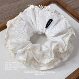 Scrunchie Ren 4 tầng , Dây buộc tóc hoạ tiết thô cotton phối ren form to hàng thủ công handmade by The Noya