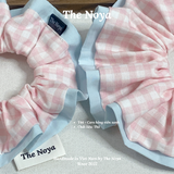 SECRET Scrunchies dây buộc tóc hoạ tiết Caro Hồng Viền Xanh dễ thương phong cách Hàn Quốc by The Noya T44