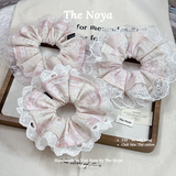 Dây cột tóc scrunchies hoạ tiết Nơ Mây Hồng mix ren hot trend xinh xắn by The Noya