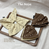 Scrunchie cột tóc Mocha Bloom handmade vải kaki dày dặn may thủ công by The Noya K1
