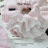 Scrunchies siêu phồng hoạ tiết CARO HỒNG BABY dễ thương mix viền ren by The Noya T43