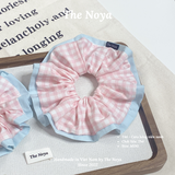 SECRET Scrunchies dây buộc tóc hoạ tiết Caro Hồng Viền Xanh dễ thương phong cách Hàn Quốc by The Noya T44