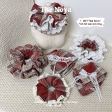Scrunchie dây cột tóc Red Retro nhiều phong cách, dây buộc tóc siêu to, cột tóc vuông handmade The Noya T51