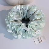 Scrunchie Cẩm Tú Cầu lụa xanh matcha chấm bi handmade by The Noya CTC23