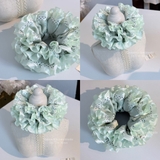 Scrunchie Cẩm Tú Cầu lụa xanh matcha chấm bi handmade by The Noya CTC23