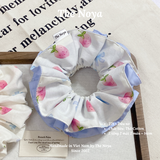 [2 tầng] - Dây buộc tóc handmade hoạ tiết dâu nơ xanh The Noya T21