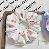 [2 tầng] - Dây buộc tóc handmade hoạ tiết dâu nơ xanh The Noya T21