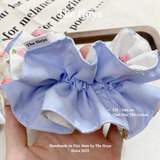 [2 tầng] - Dây buộc tóc handmade hoạ tiết dâu nơ xanh The Noya T21