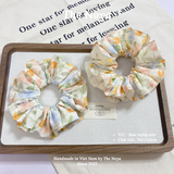 Scrunchies 2 TẦNG - Dây buộc tóc handmade hoạ tiết hoa tuylip mix The Noya T22
